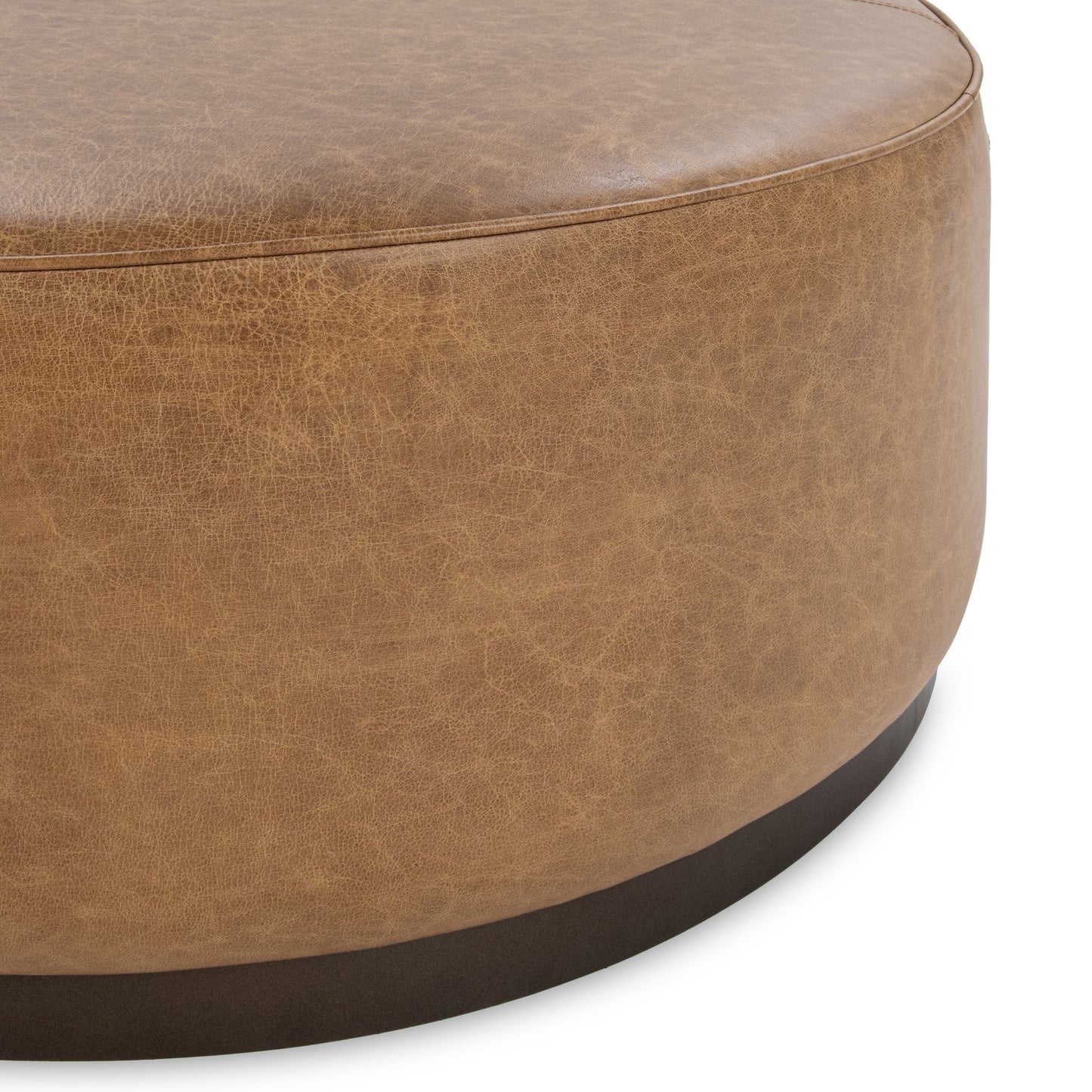 Sedona Brown Top Grain Leather Ottomans & Stool Clair Round Ottoman Collection