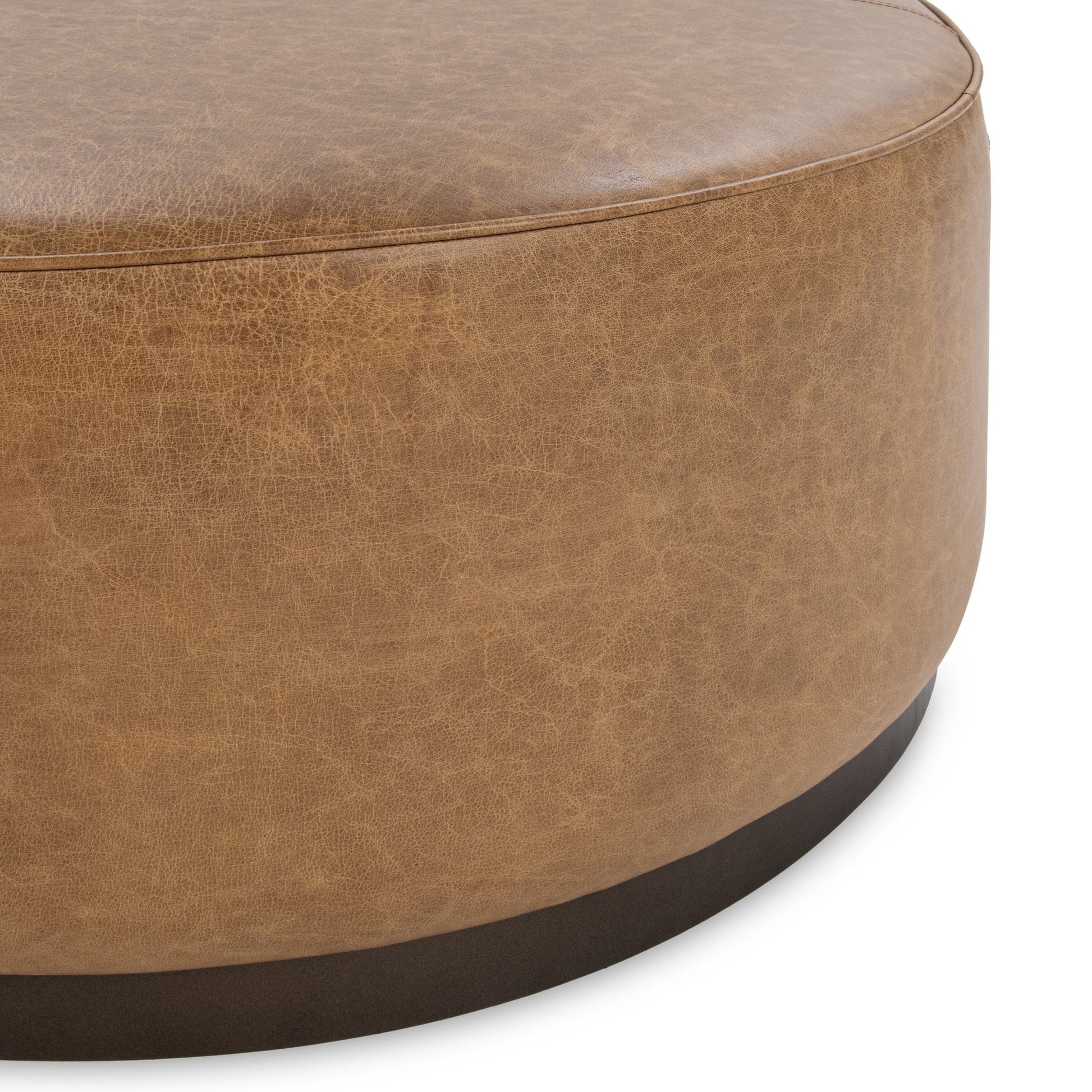 Sedona Brown Top Grain Leather Ottomans & Stool Clair Round Ottoman Collection