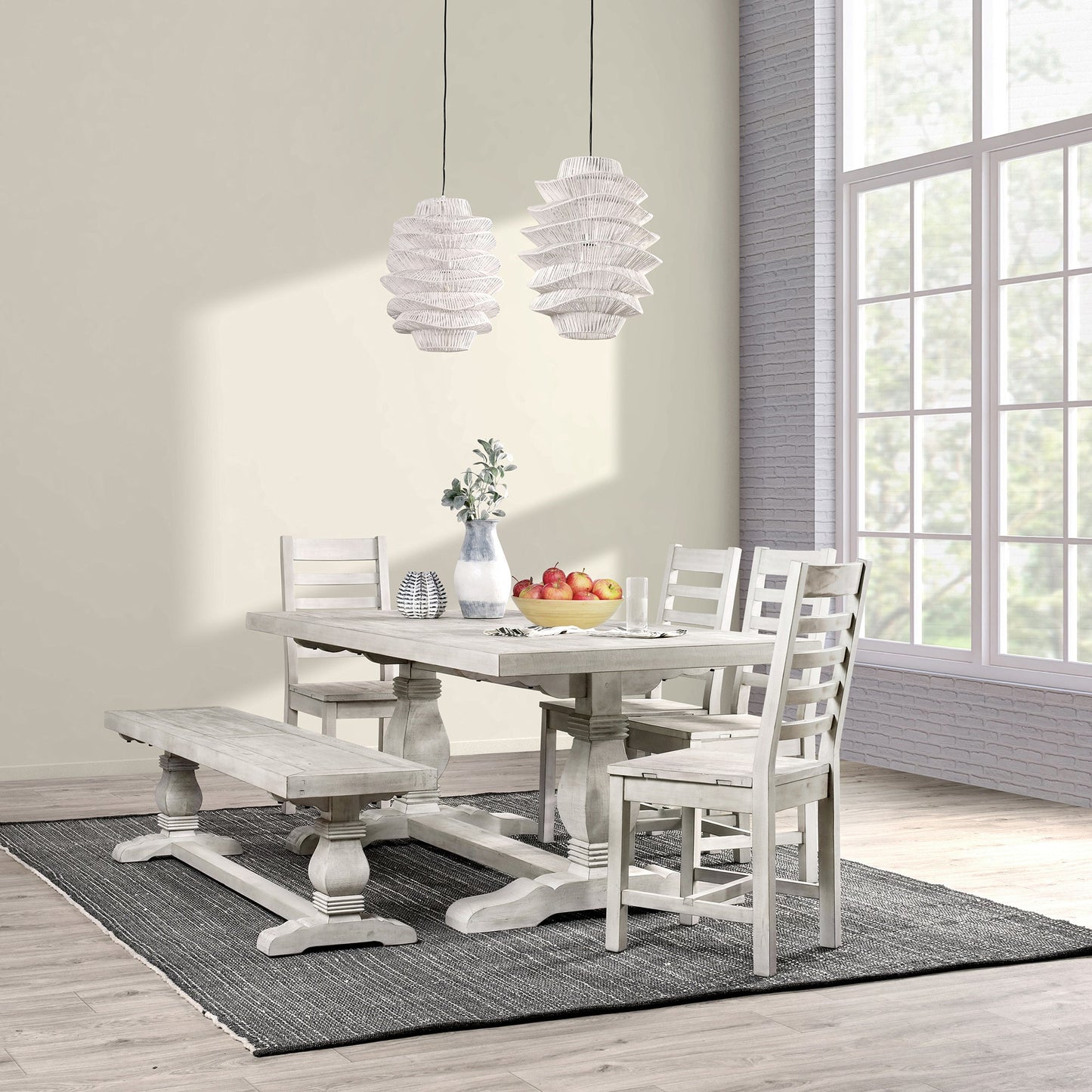 Distressed Ivory Reclaimed Pine Dining Table Caleb Dining Table Collection