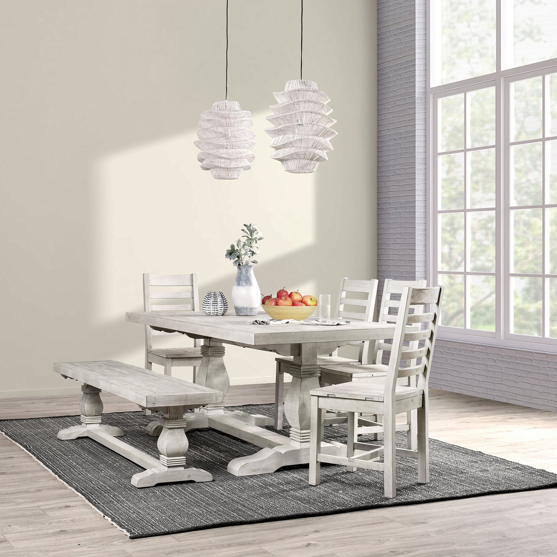 Distressed Ivory Reclaimed Pine Dining Table Caleb Dining Table Collection