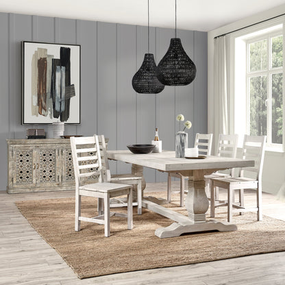 Distressed Ivory Reclaimed Pine Dining Table Caleb Dining Table Collection