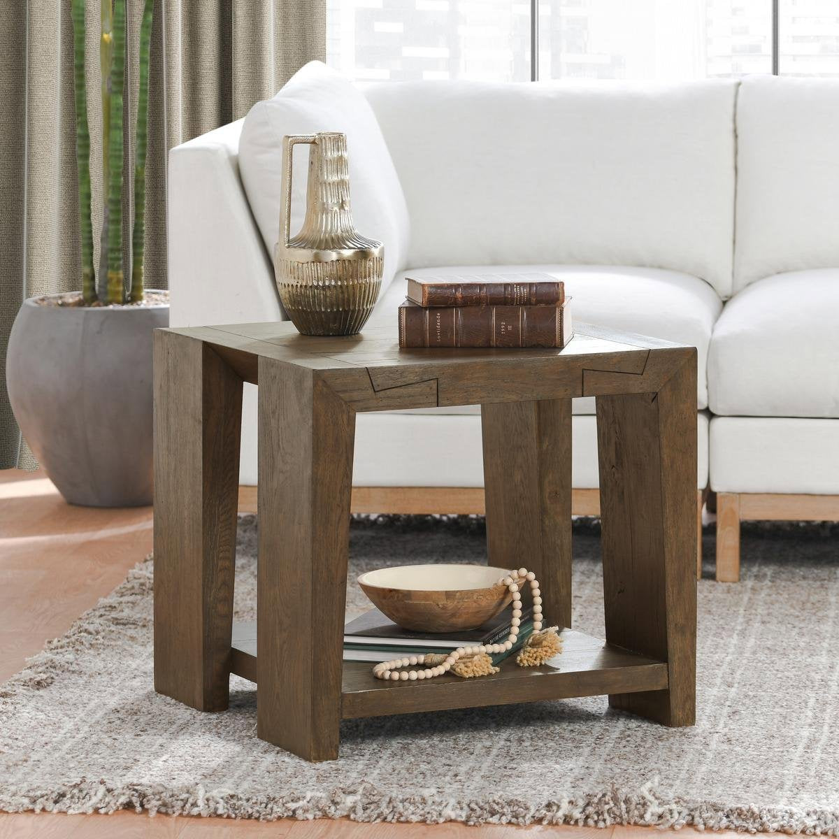 Suede Brown Reclaimed Oak Accent & End Table Troy End Table Collection