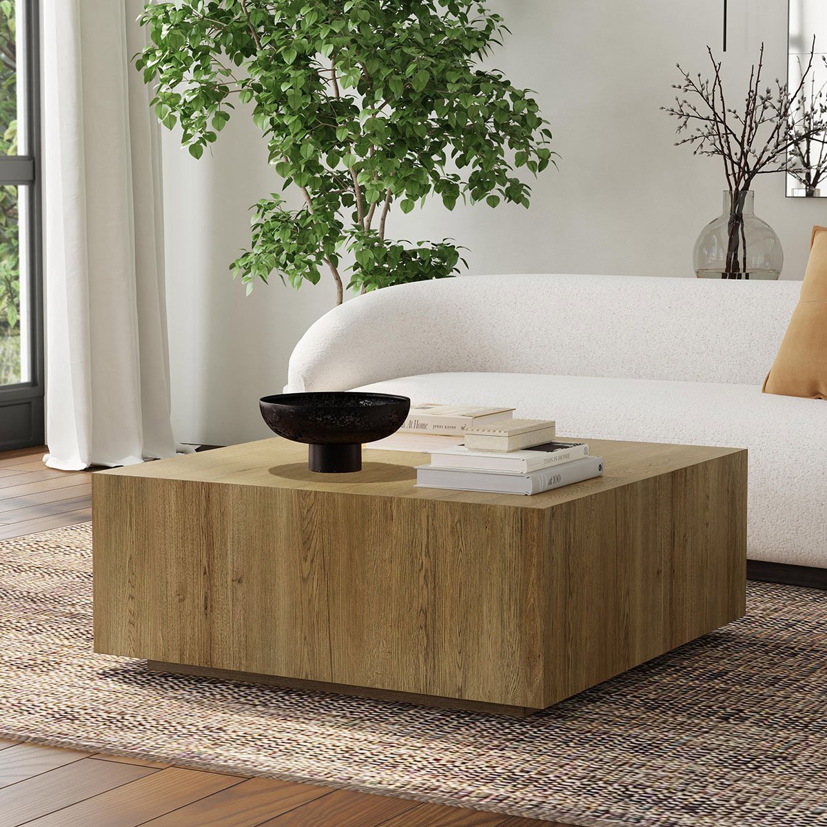 Light Brown Oak Veneer Coffee Table Layne Coffee Table with Casters Collection