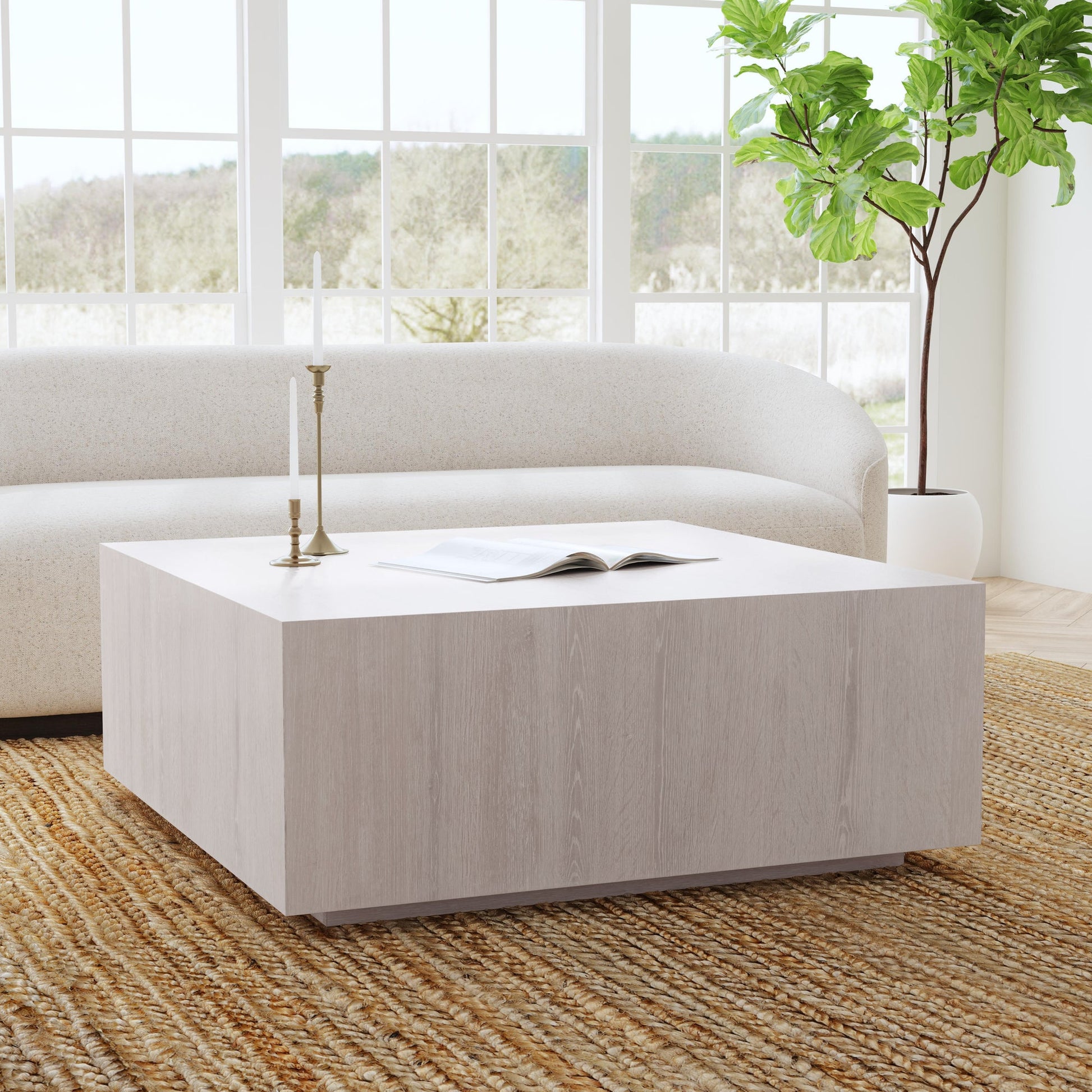 Milk White Oak Veneer Coffee Table Layne Coffee Table with Casters Collection