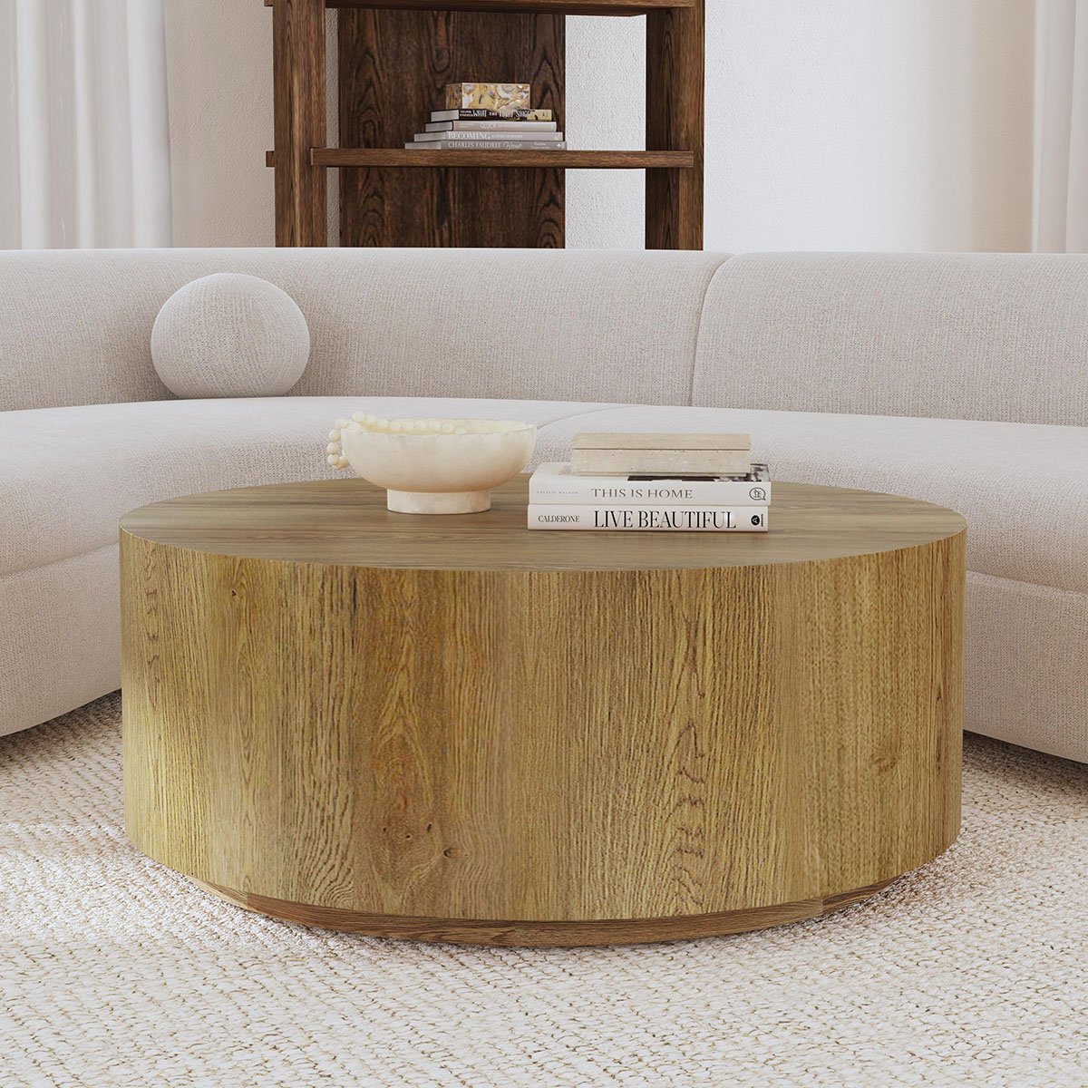 Light Brown Oak Veneer Coffee Table Layne Coffee Table with Casters Collection