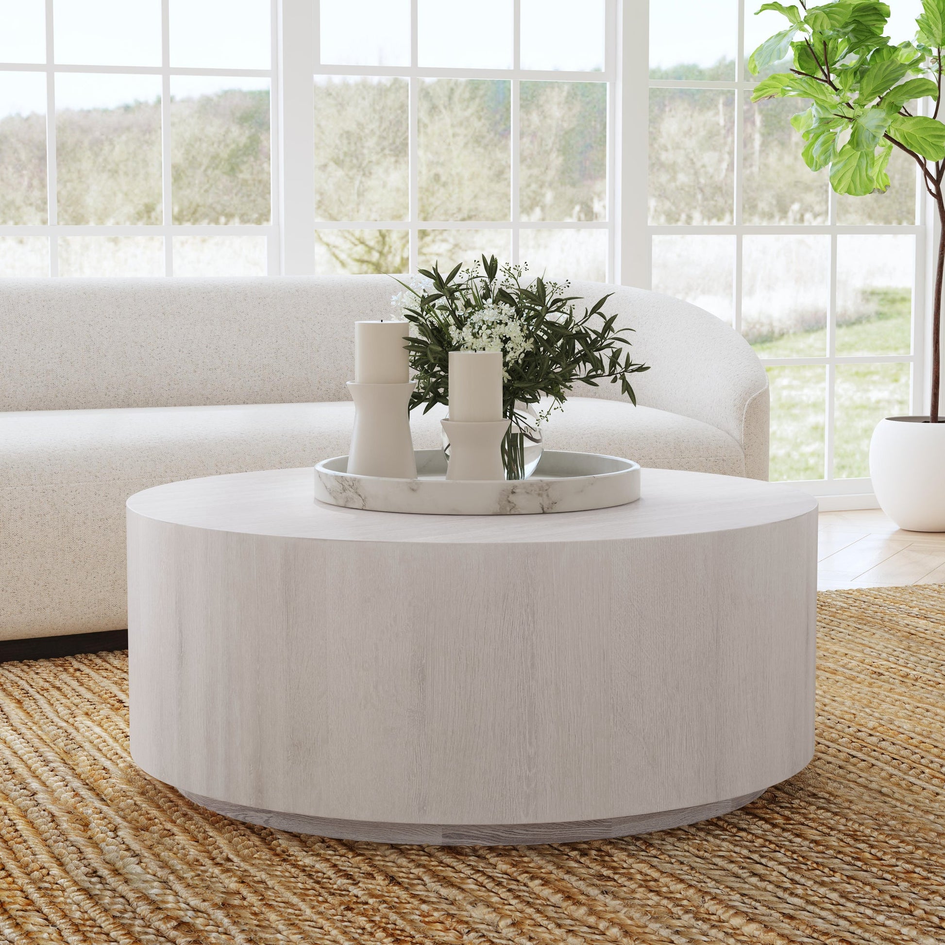 Milk White Oak Veneer Coffee Table Layne Coffee Table with Casters Collection