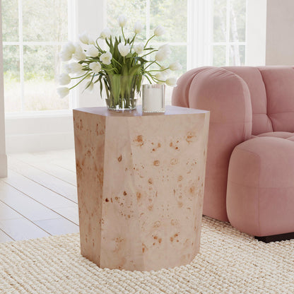 Natural Burl Veneer Accent & End Table Avena End Table Collection