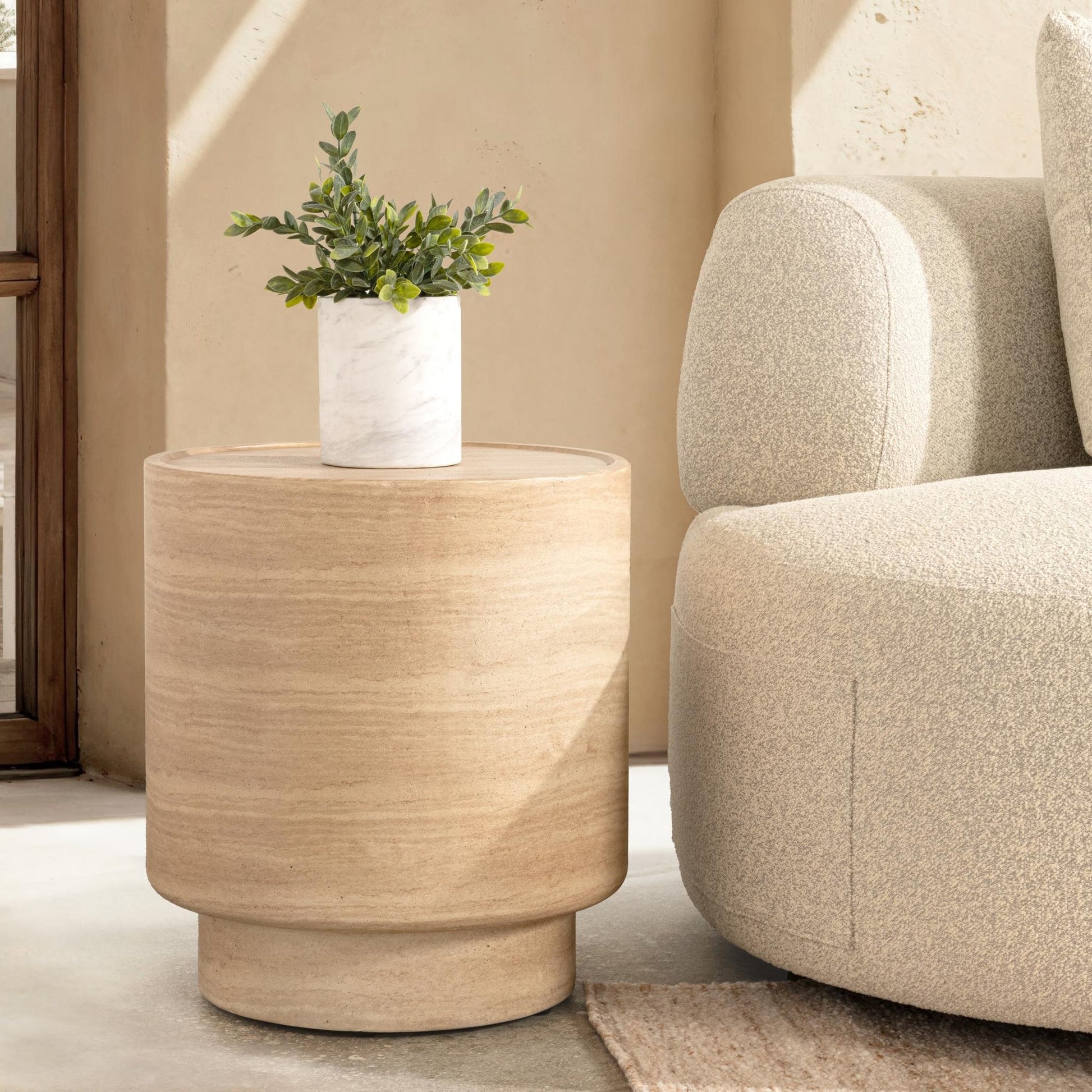 Travertine Outdoor Accent & End Table Mckenna Outdoor End Table Collection