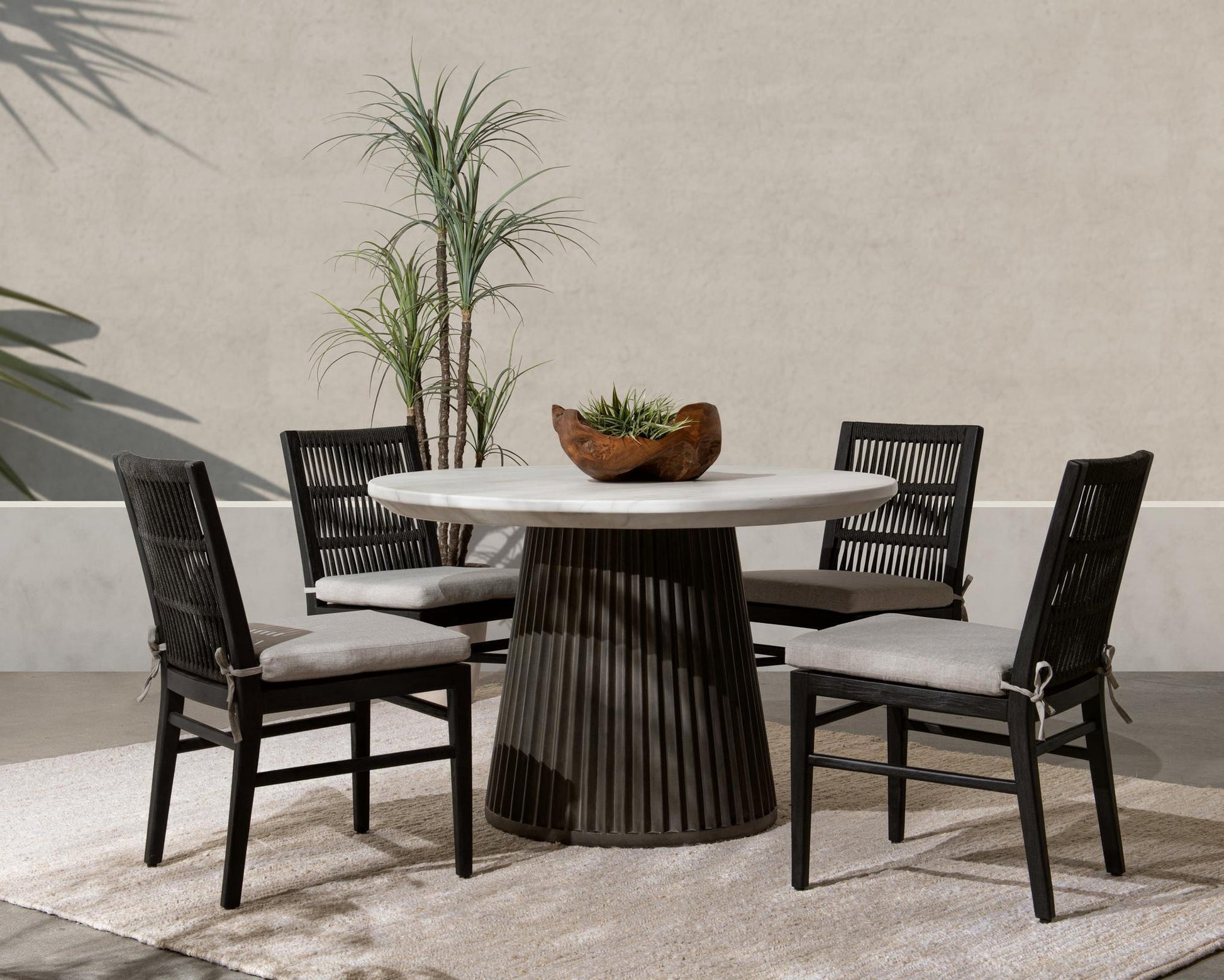 Snowdrift White/Black Outdoor Dining Table Caspia Outdoor Dining Table Collection