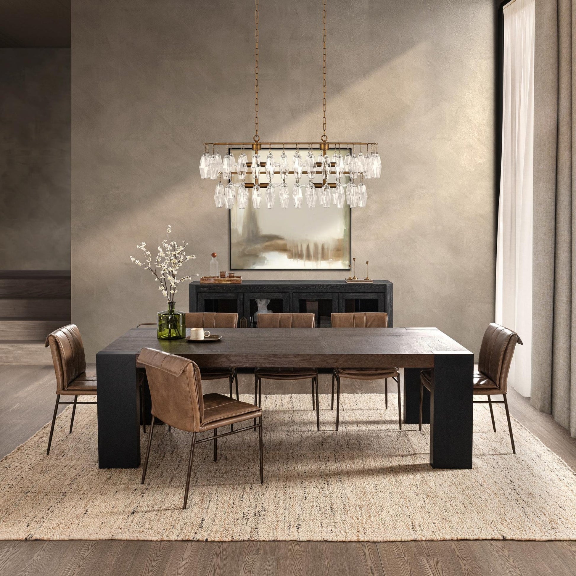 Toasted Brown Oak Veneer Dining Table Deaven Dining Table Collection