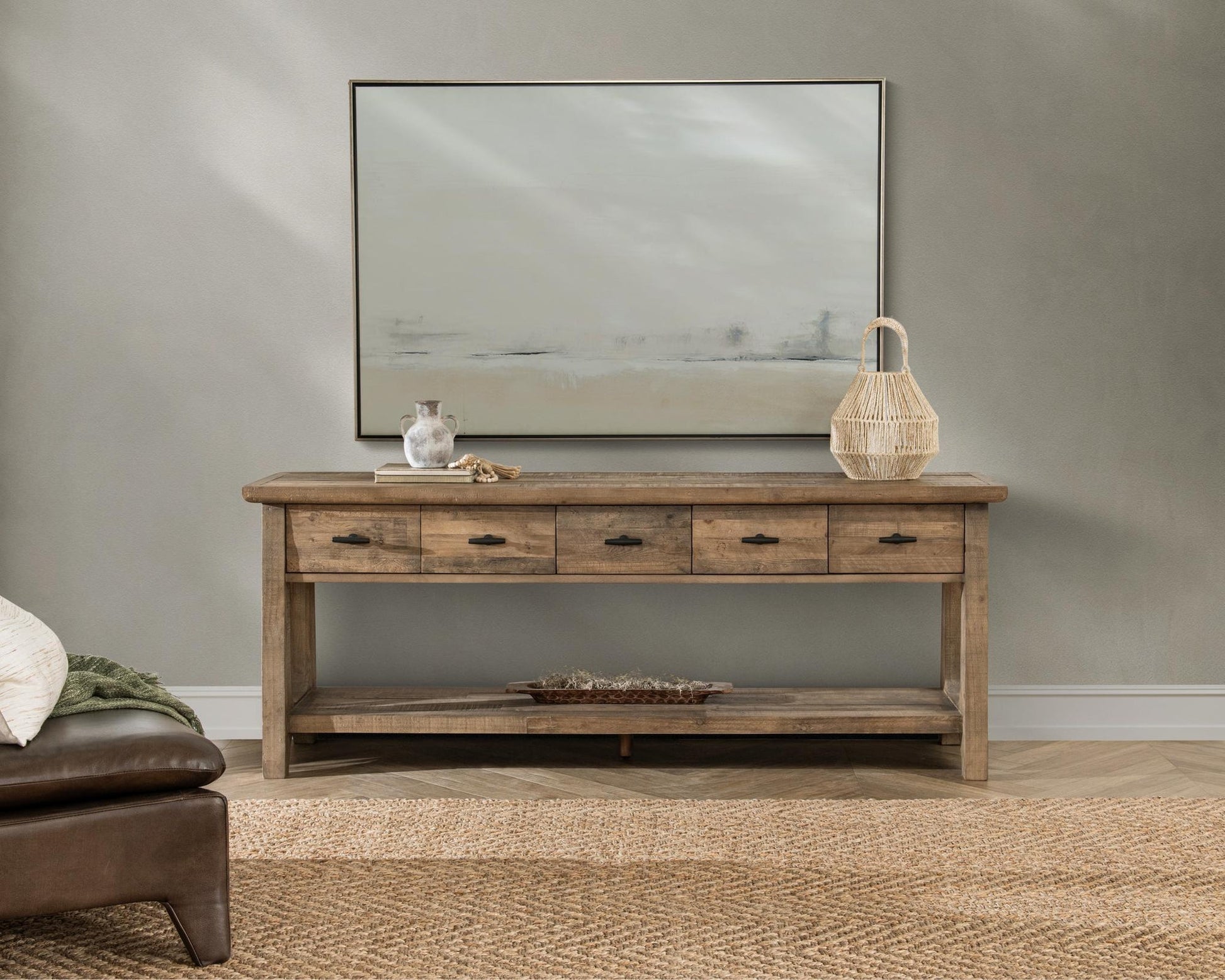 Natural Pine Reclaimed Pine Console Table Talladega Five-Drawer Console Table Collection