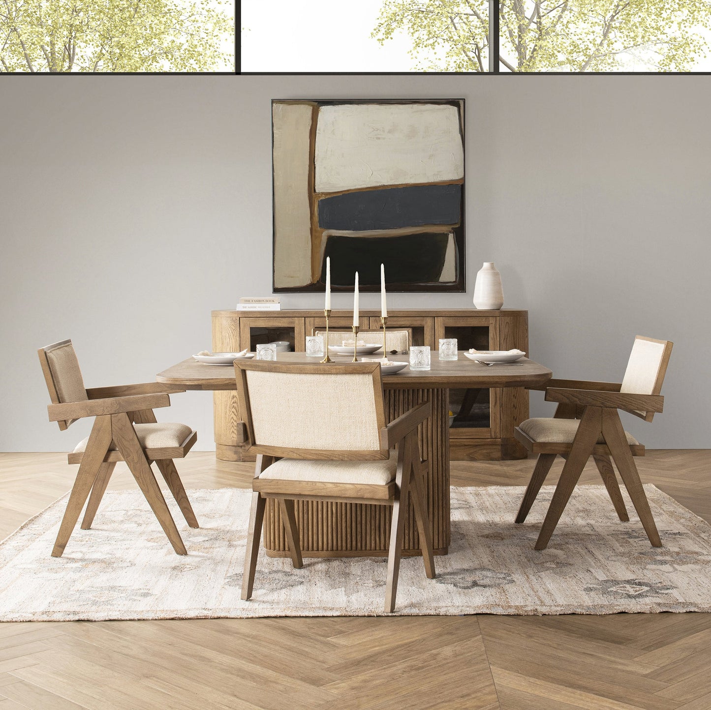 Tawny Brown Oak Veneer Dining Table Vander Dining Table Collection