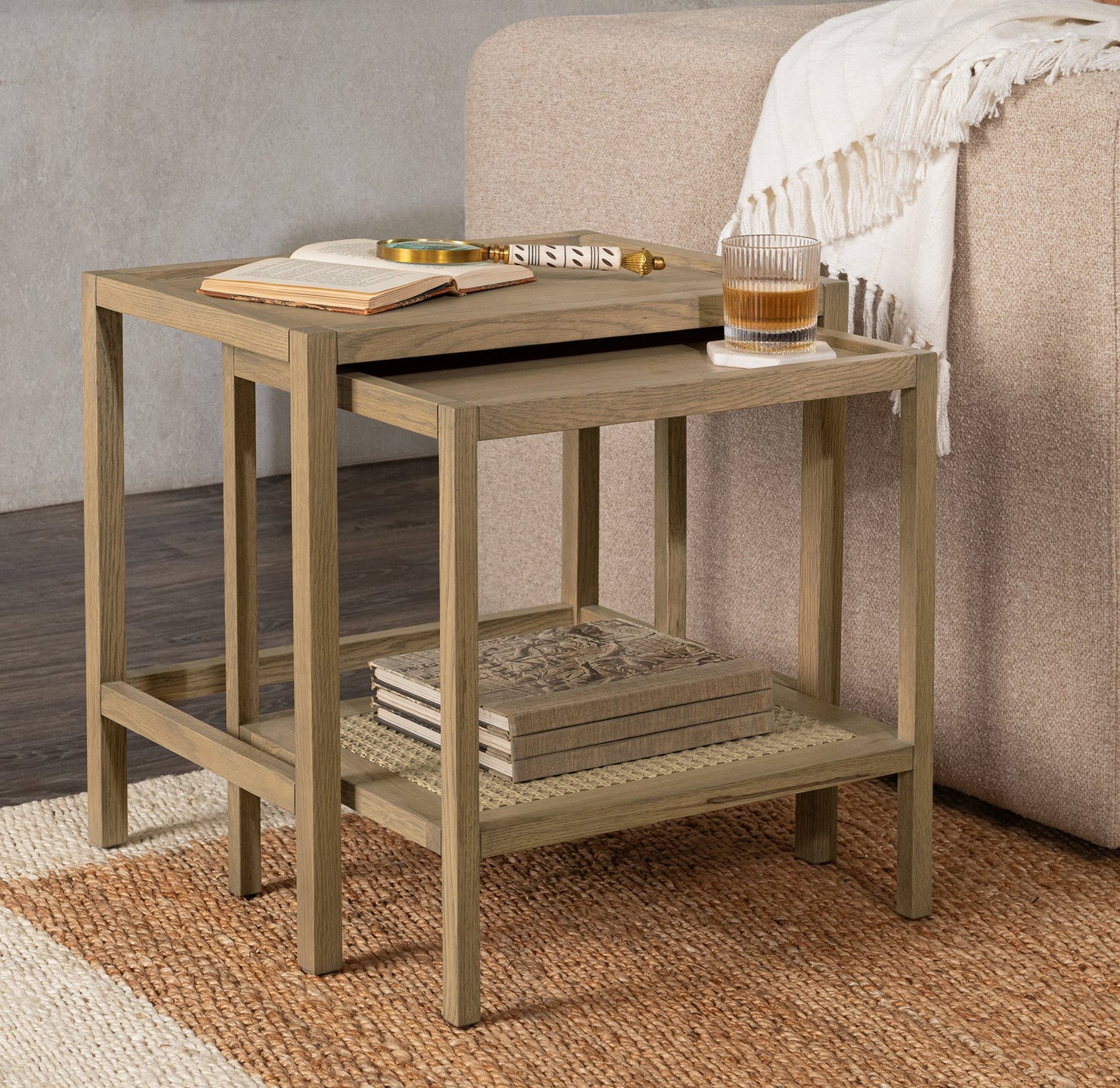 Khaki Mist Oak Veneer Accent & End Table Devin Nesting Accent Tables Collection