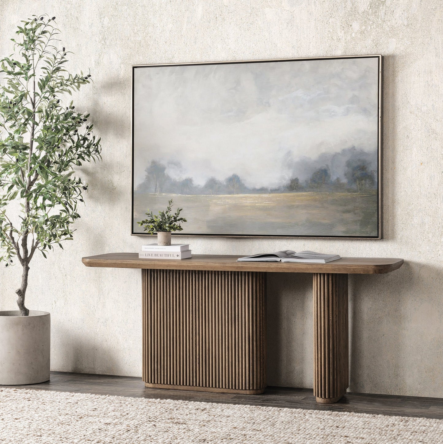 Tawny Brown Oak Veneer Console Table Vander Console Table Collection