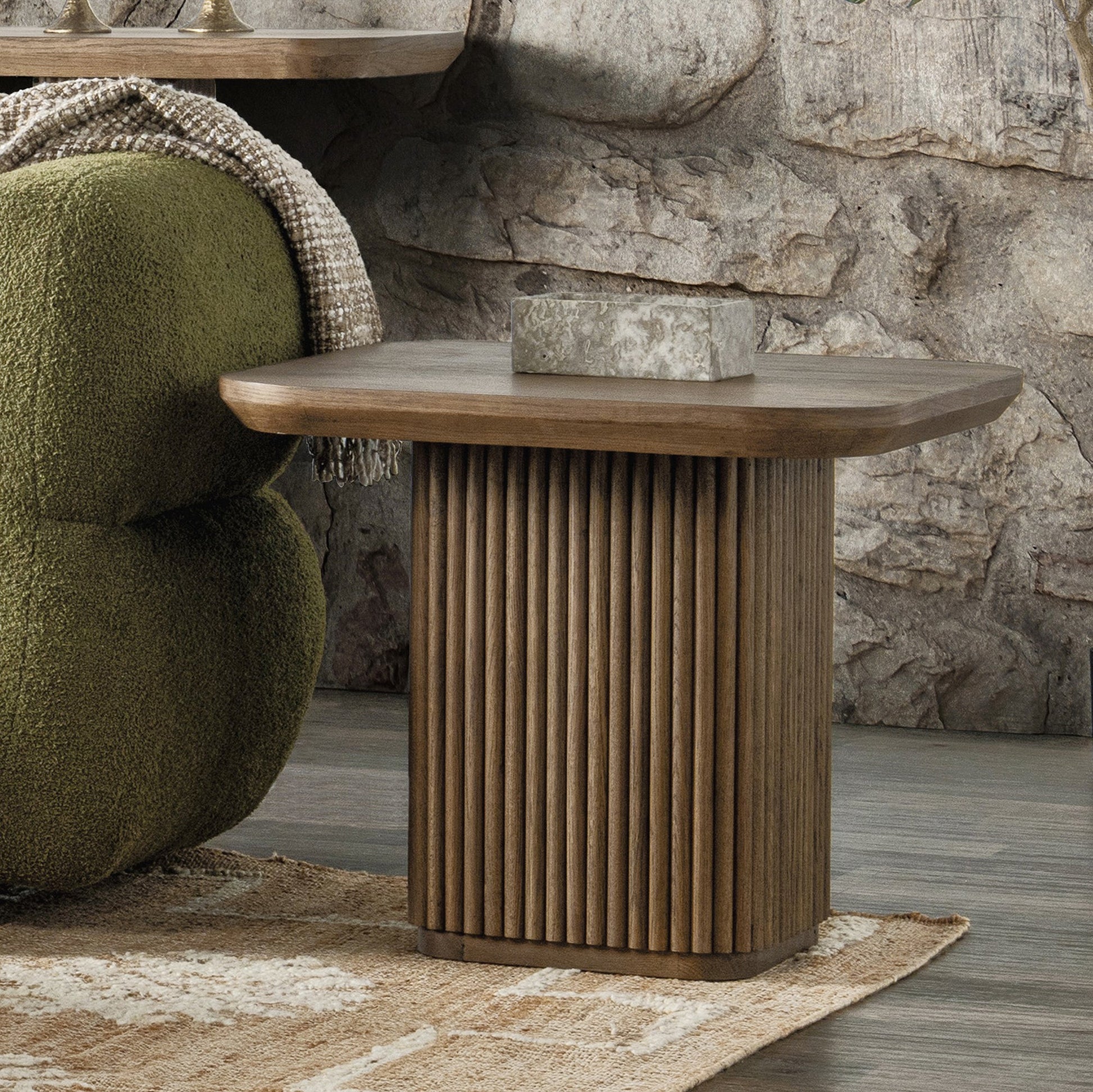 Tawny Brown Oak Veneer Accent & End Table Vander End Table Collection