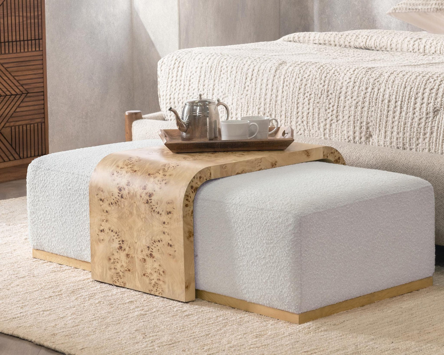 Creamy Ivory 80% Polyester Ottomans & Stool Kenan Ottoman Collection