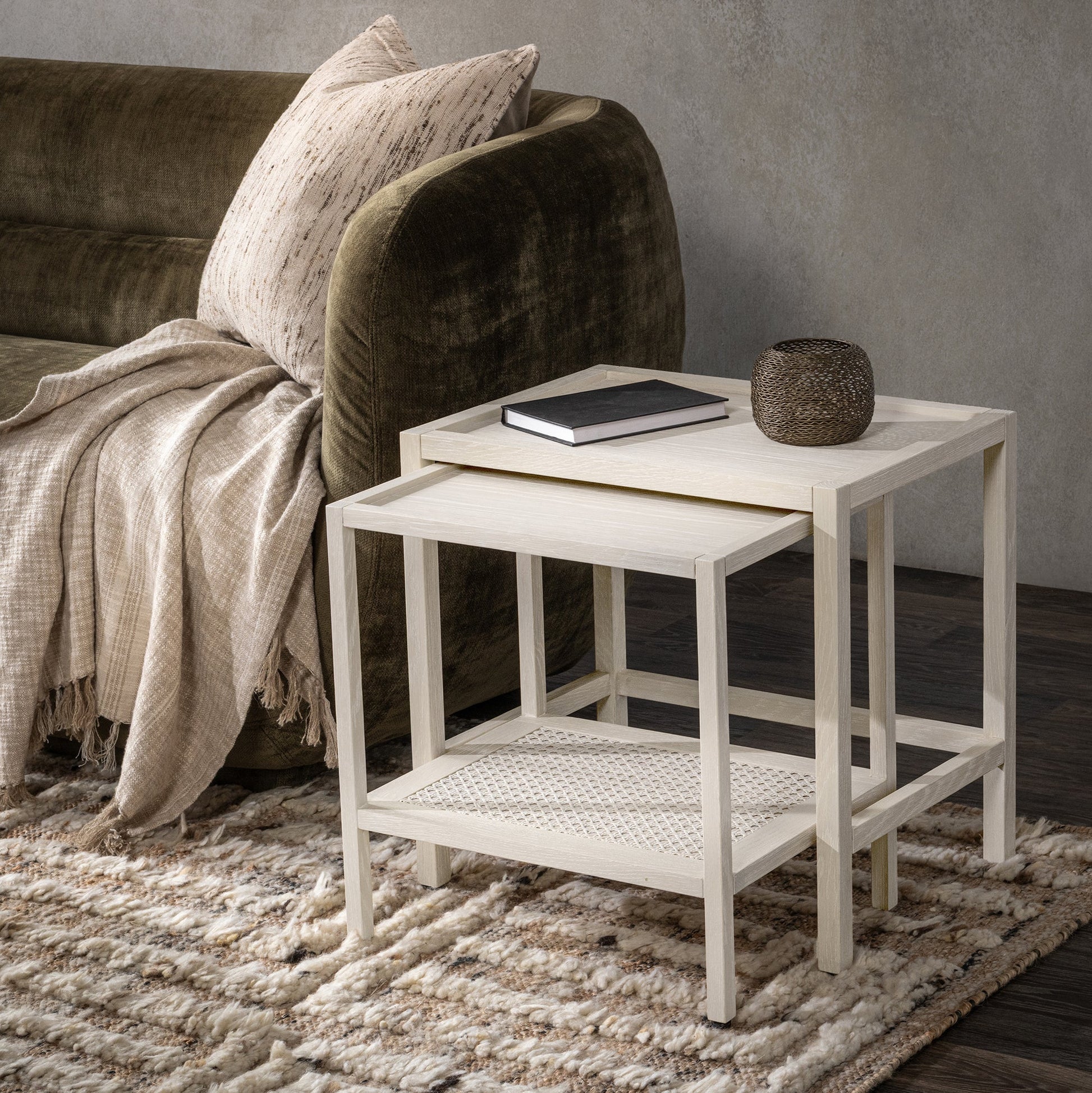 Milk White Oak Veneer Accent & End Table Devin Nesting Accent Tables Collection