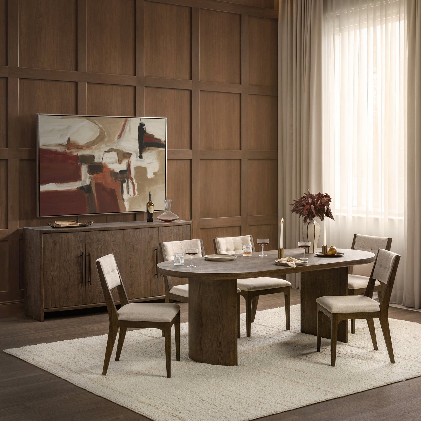 Soft Cocoa Reclaimed Oak Veneer Dining Table Estelle Dining Table Collection