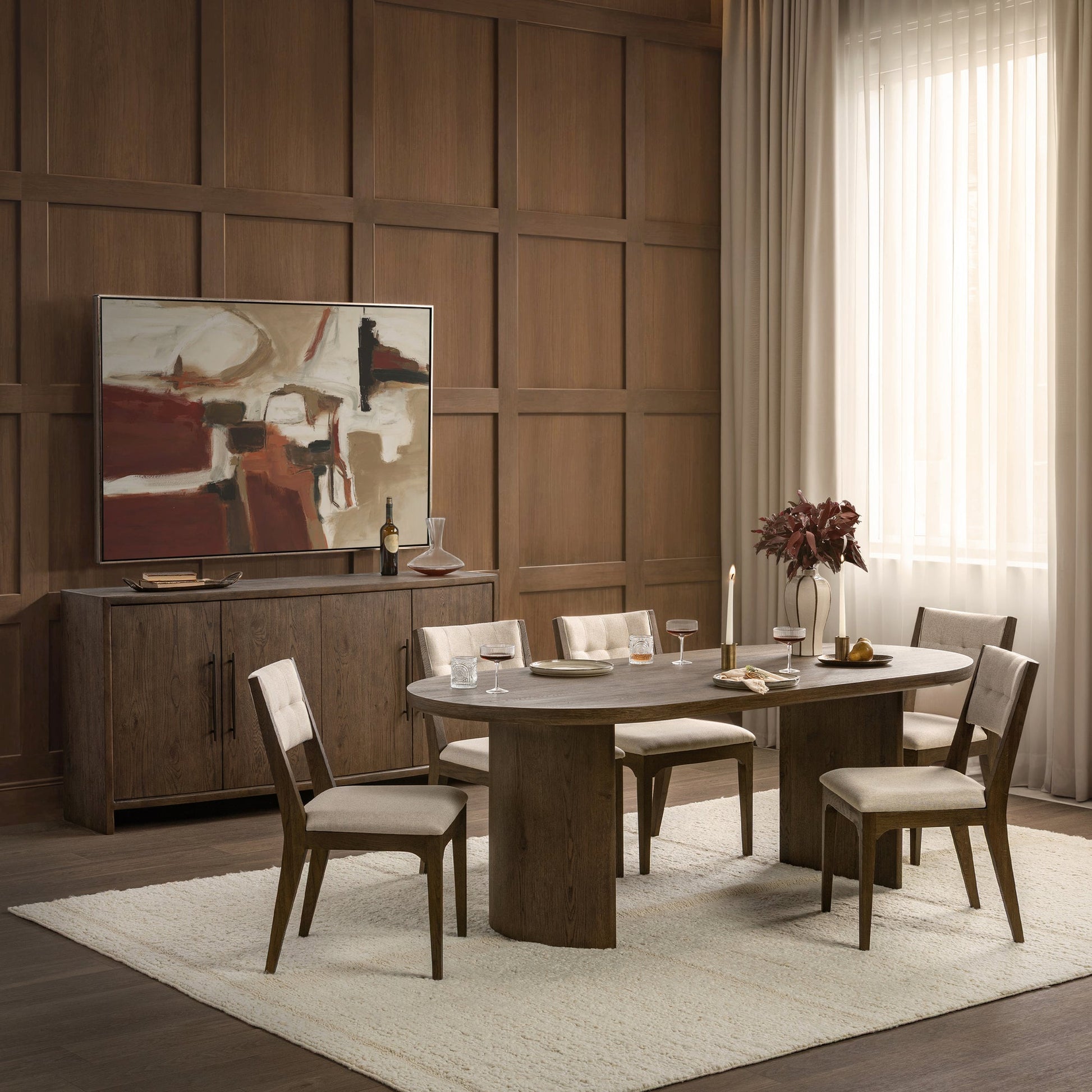 Soft Cocoa Reclaimed Oak Veneer Dining Table Estelle Dining Table Collection