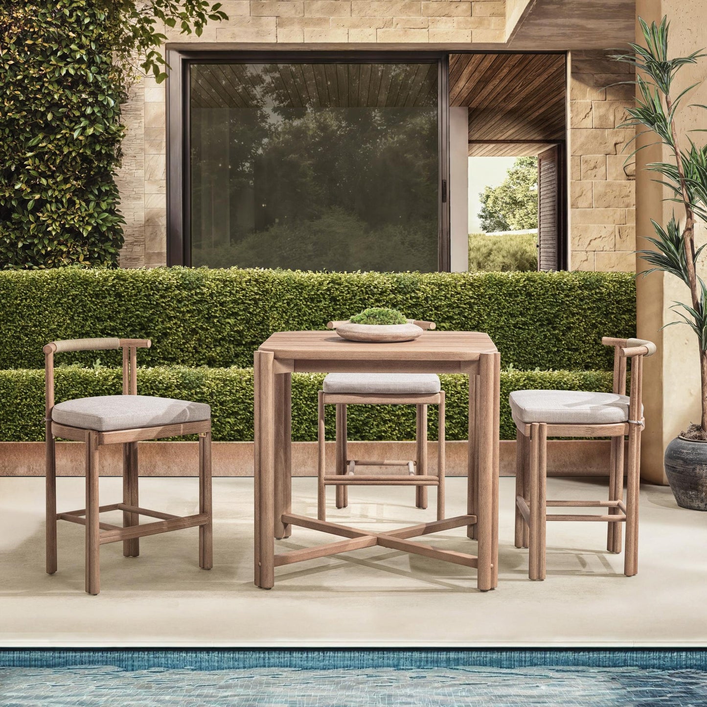 Butterscotch Eucalyptus Wood Outdoor Bar & Counter Table Oliver Outdoor Gathering Table Collection