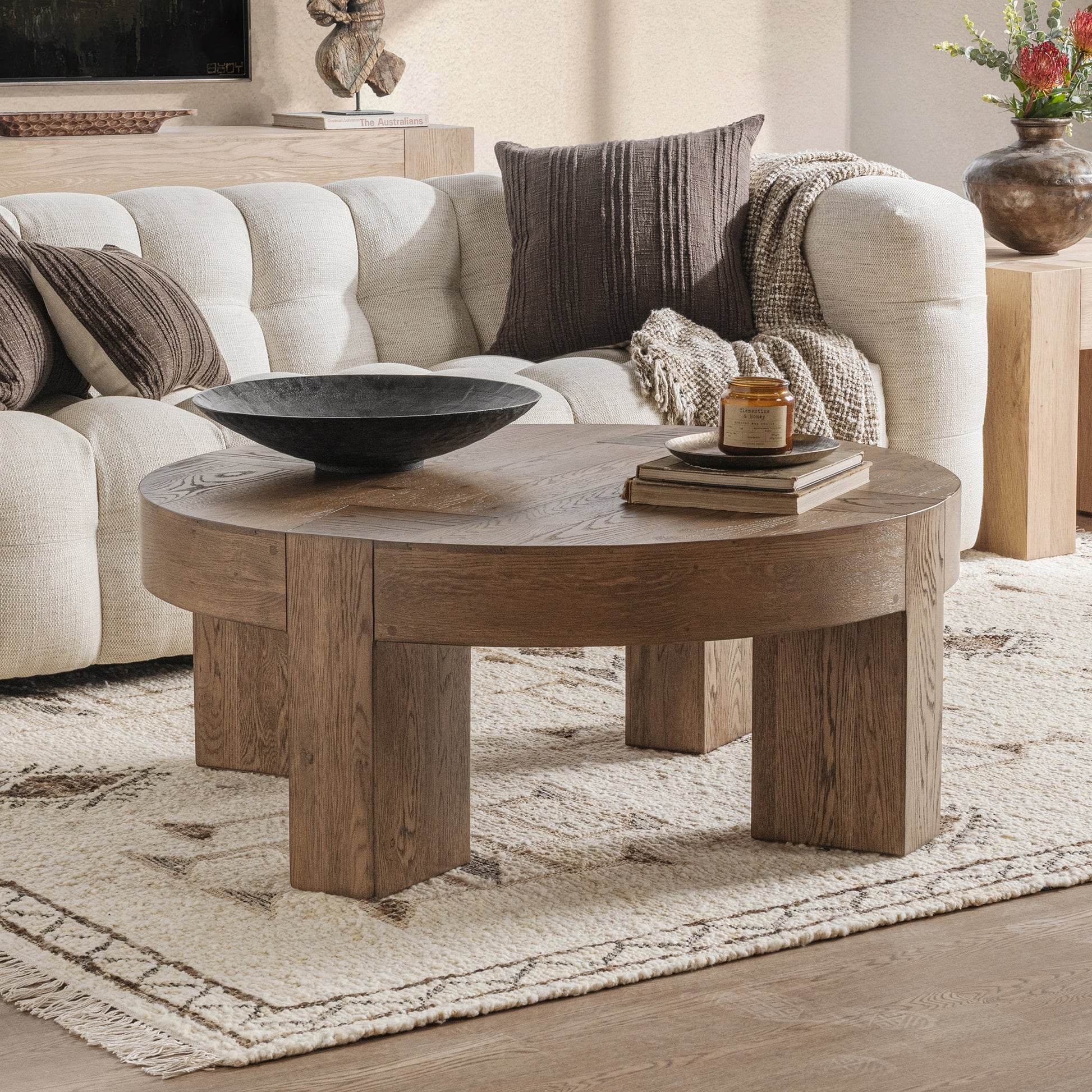 Cafe Brown Reclaimed Oak Coffee Table Bristol Round Coffee Table Collection