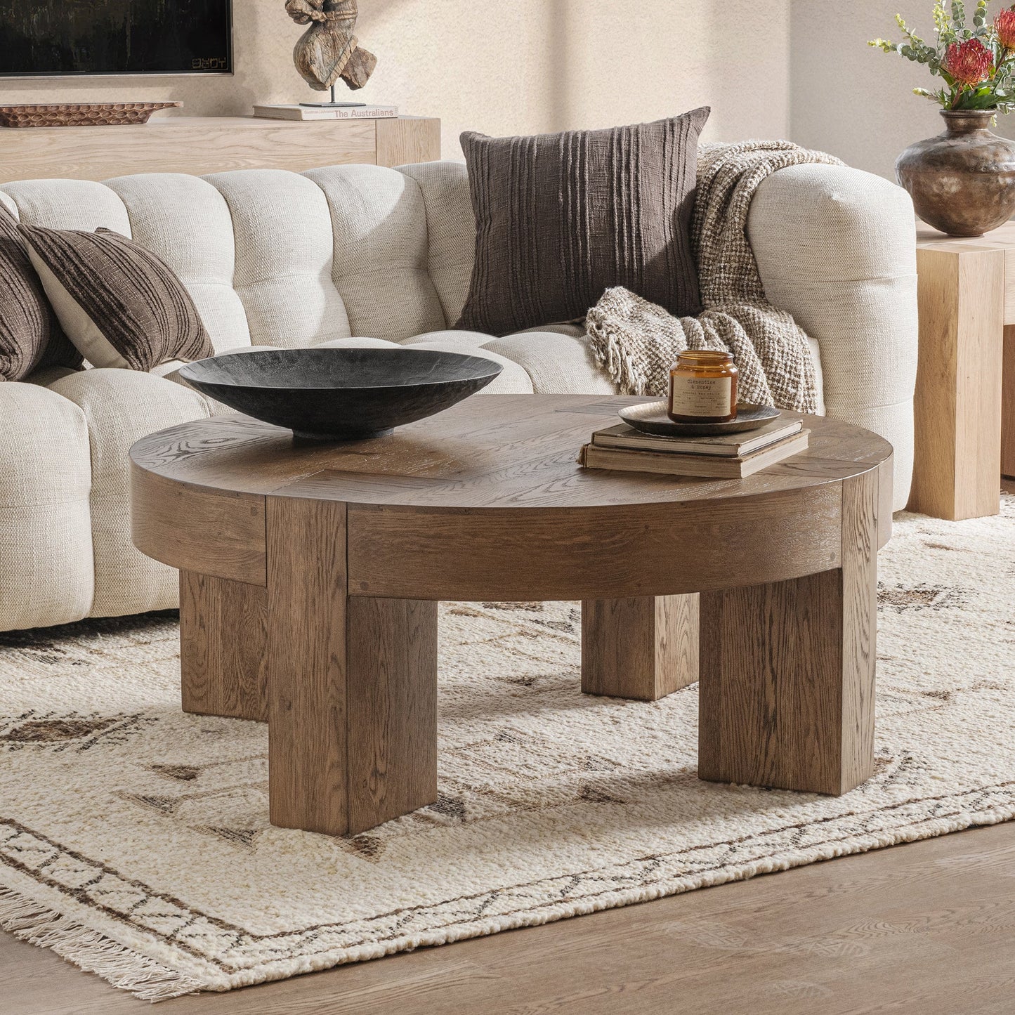 Cafe Brown Reclaimed Oak Coffee Table Bristol Round Coffee Table Collection