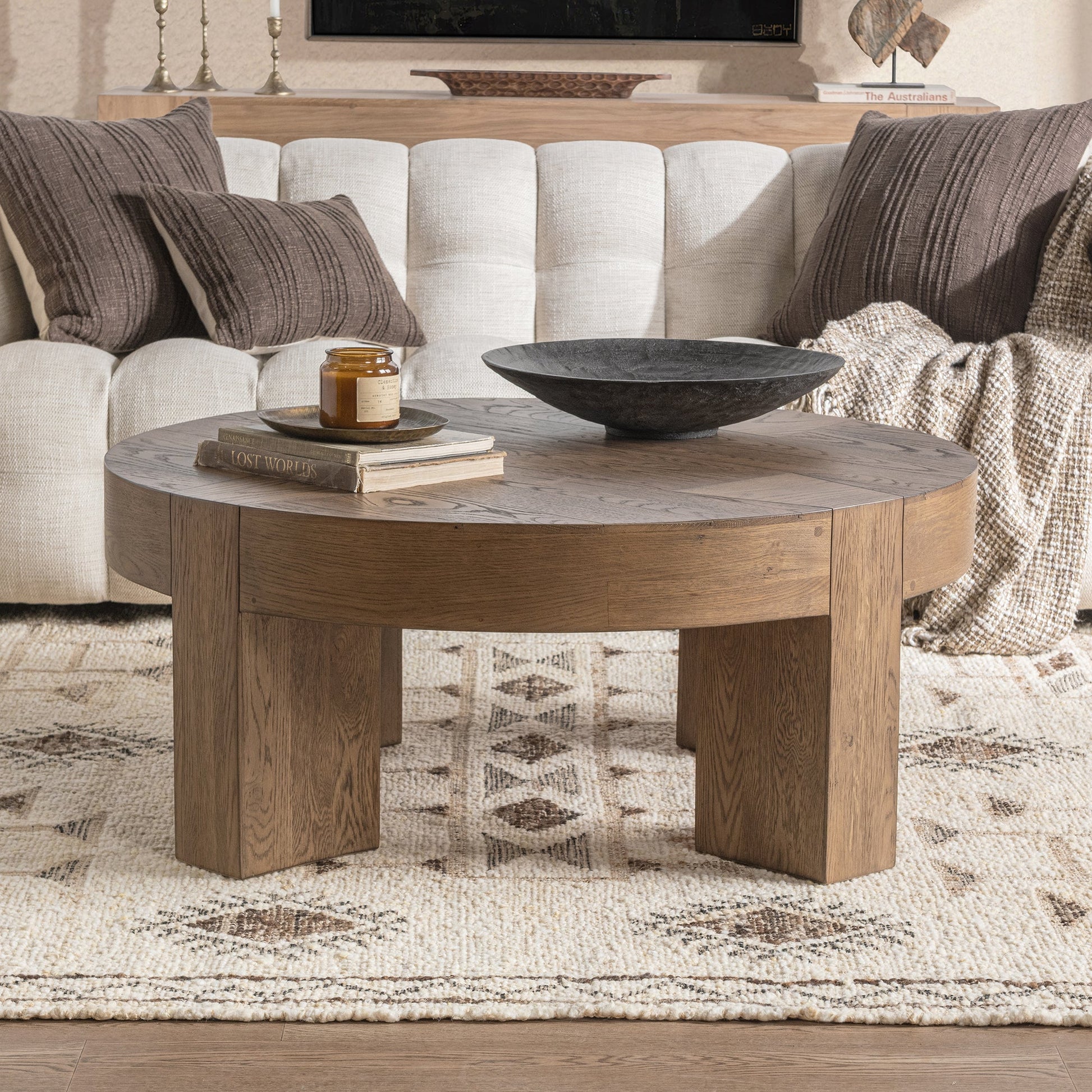 Cafe Brown Reclaimed Oak Coffee Table Bristol Round Coffee Table Collection