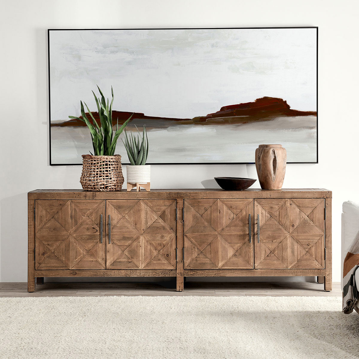 Brown Reclaimed Pine Buffets & Cabinet Elani Four-Door Cabinet Collection