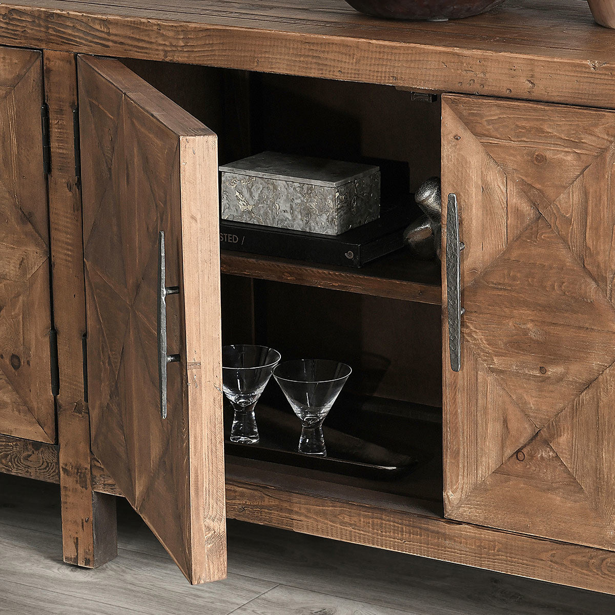 Brown Reclaimed Pine Buffets & Cabinet Elani Four-Door Cabinet Collection