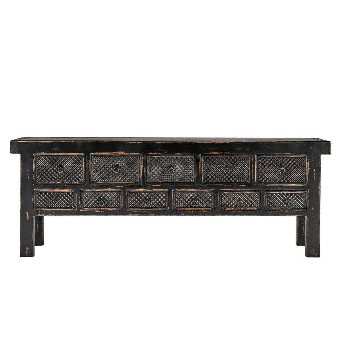 Antique Black Reclaimed Pine Console Table Lahey Eleven-Drawer Console Table Collection