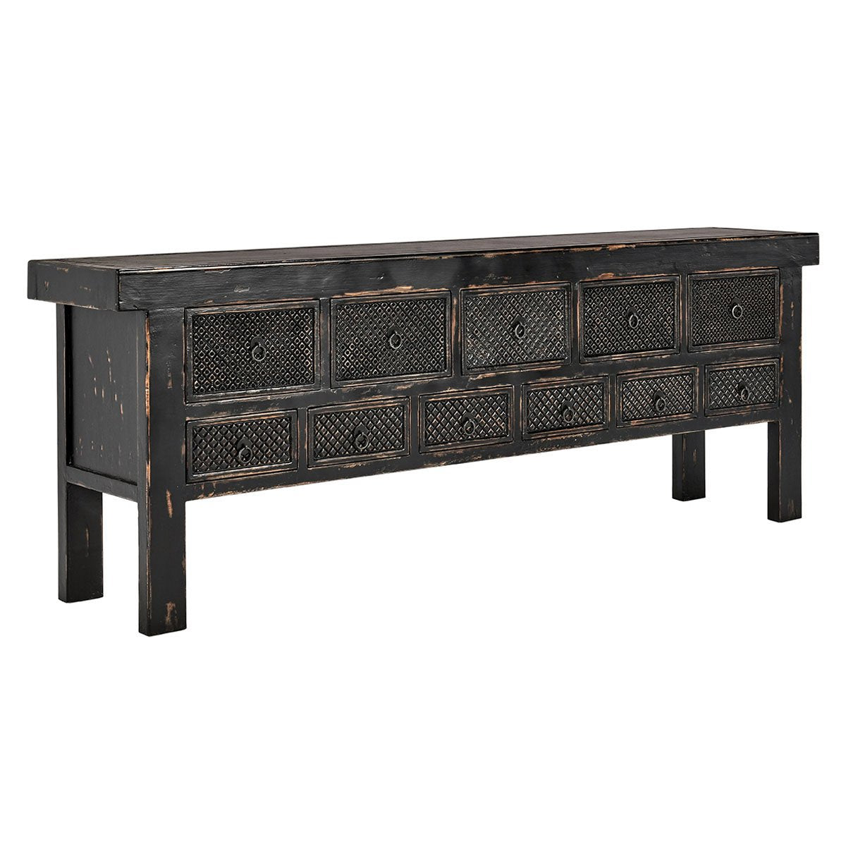 Antique Black Reclaimed Pine Console Table Lahey Eleven-Drawer Console Table Collection
