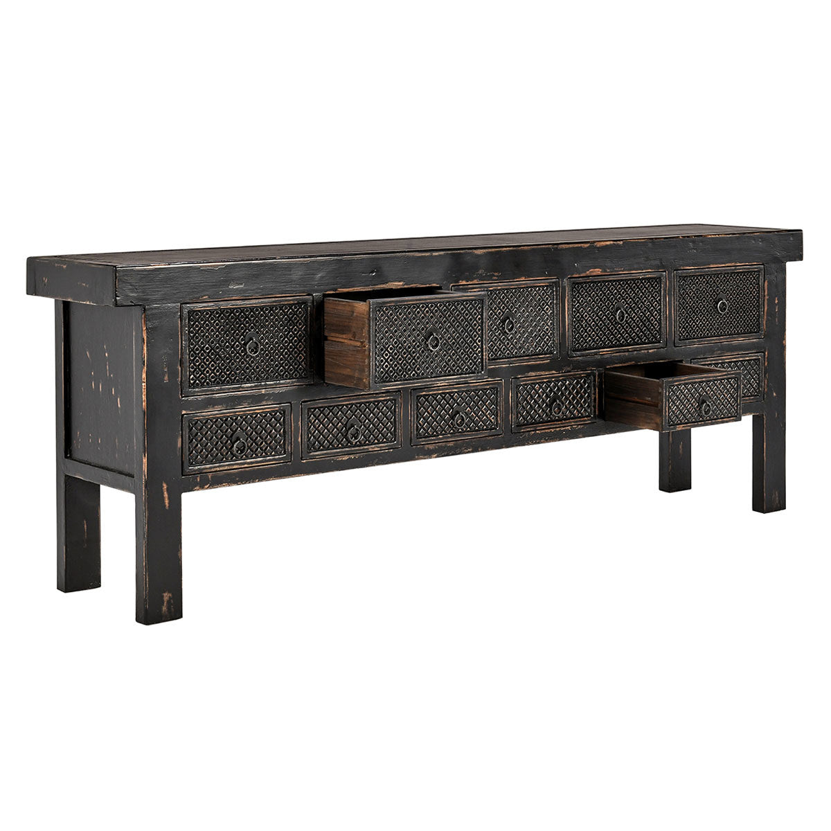 Antique Black Reclaimed Pine Console Table Lahey Eleven-Drawer Console Table Collection