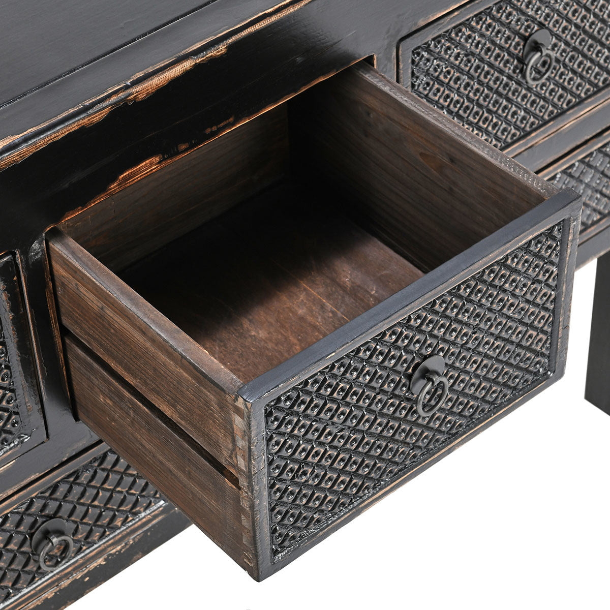 Antique Black Reclaimed Pine Console Table Lahey Eleven-Drawer Console Table Collection