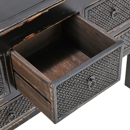 Antique Black Reclaimed Pine Console Table Lahey Eleven-Drawer Console Table Collection