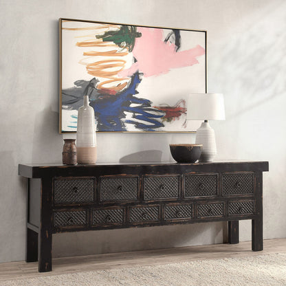 Antique Black Reclaimed Pine Console Table Lahey Eleven-Drawer Console Table Collection