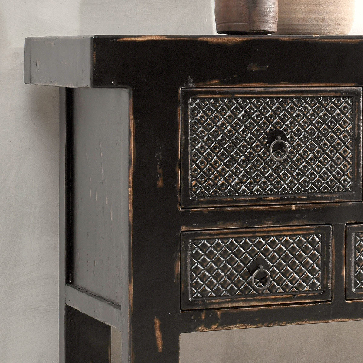 Antique Black Reclaimed Pine Console Table Lahey Eleven-Drawer Console Table Collection