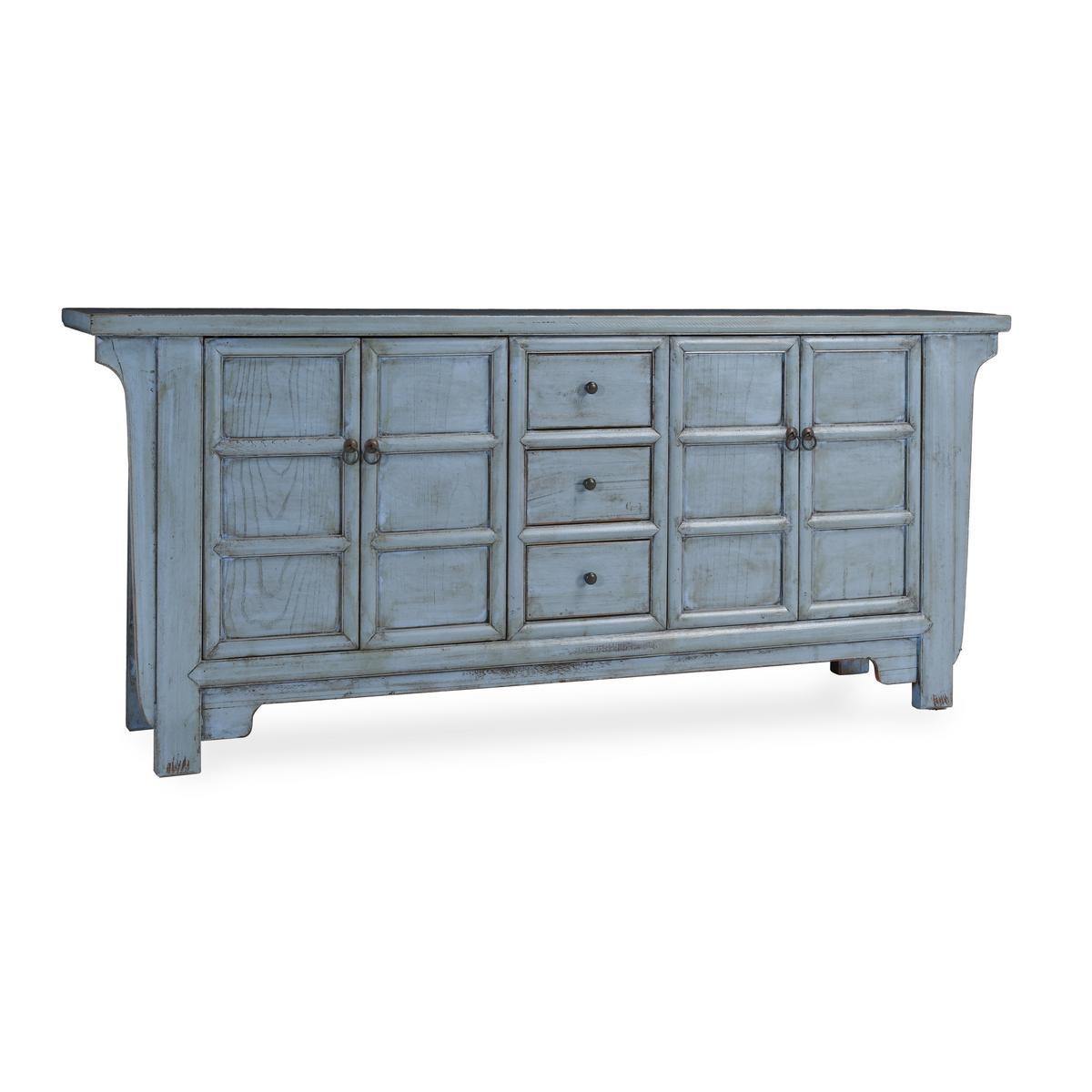 Blue Reclaimed Pine Buffets & Cabinet Crafton Three-Drawer Four-Door Cabinet Collection