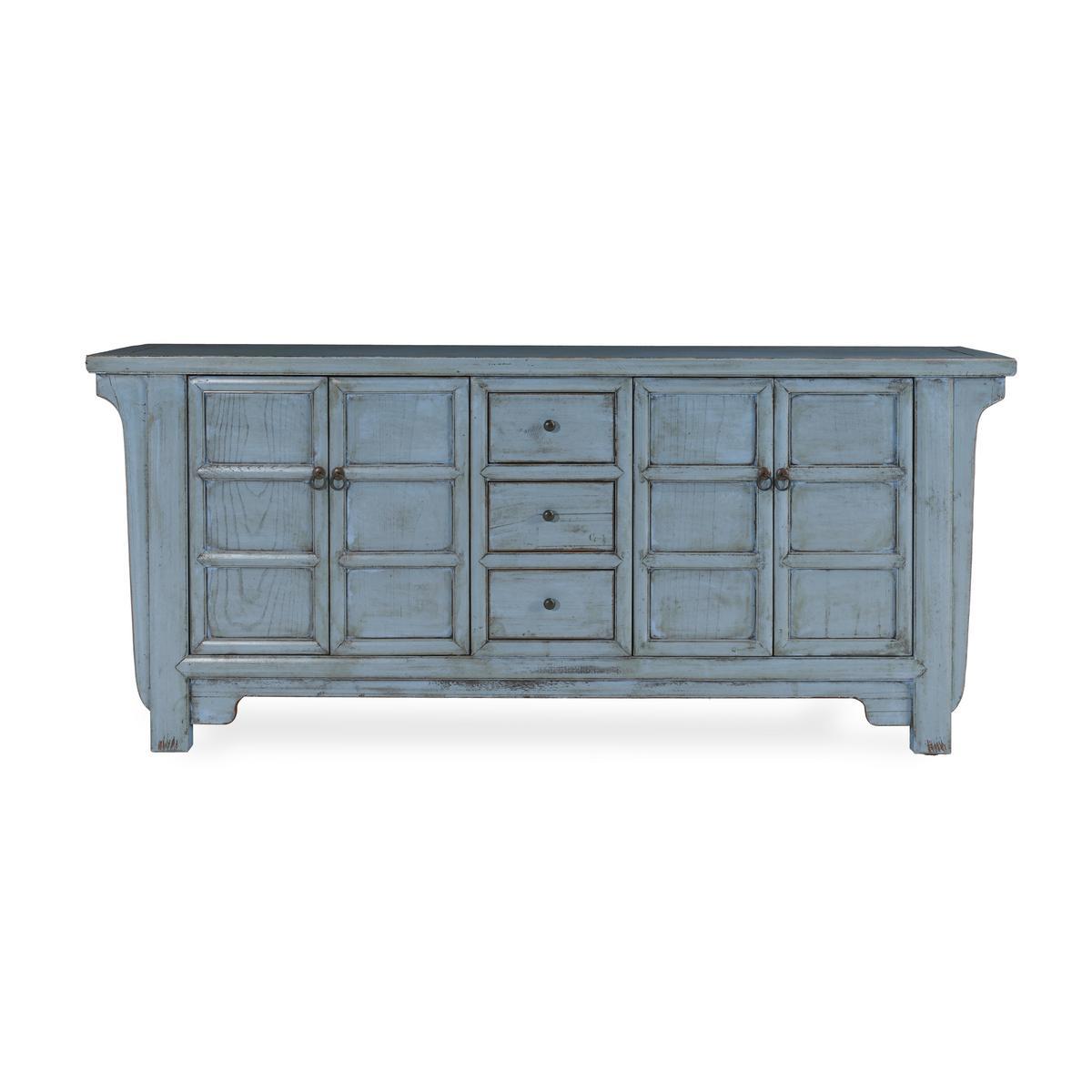 Blue Reclaimed Pine Buffets & Cabinet Crafton Three-Drawer Four-Door Cabinet Collection