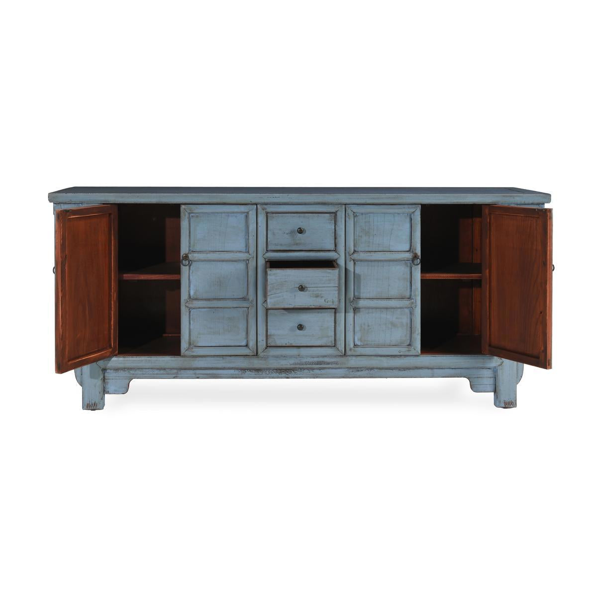Blue Reclaimed Pine Buffets & Cabinet Crafton Three-Drawer Four-Door Cabinet Collection