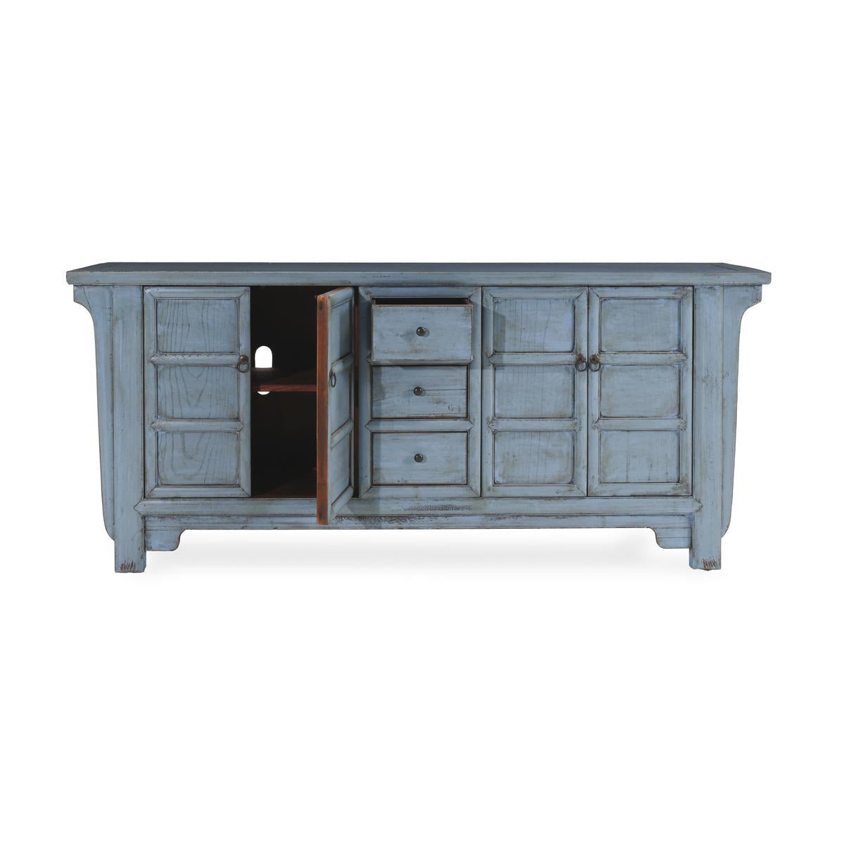 Blue Reclaimed Pine Buffets & Cabinet Crafton Three-Drawer Four-Door Cabinet Collection