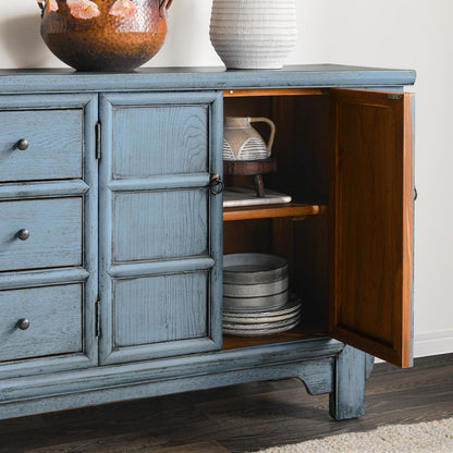 Blue Reclaimed Pine Buffets & Cabinet Crafton Three-Drawer Four-Door Cabinet Collection