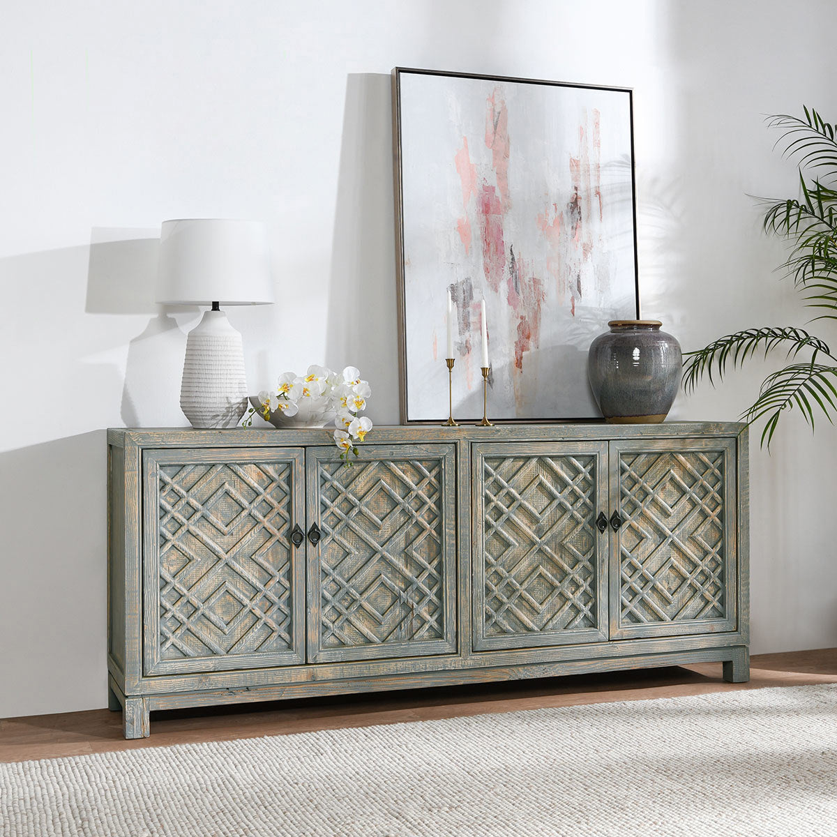 Antique Blue Reclaimed Pine Buffets & Cabinet Antigua Four-Door Cabinet Collection
