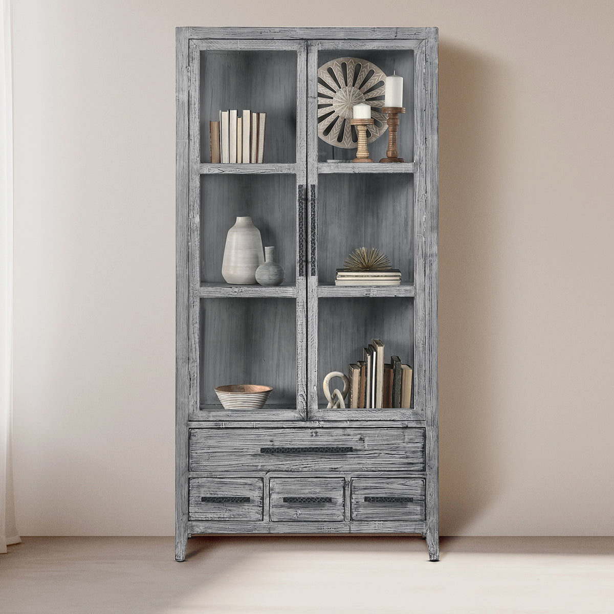Antique Blue Reclaimed Pine Display Cabinet Simon Display Cabinet Collection