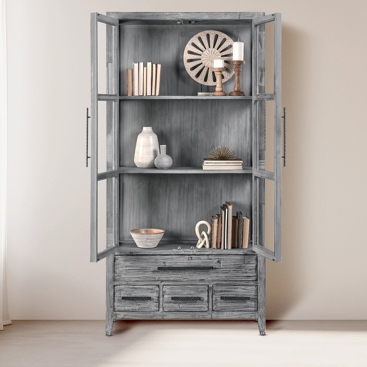 Antique Blue Reclaimed Pine Display Cabinet Simon Display Cabinet Collection