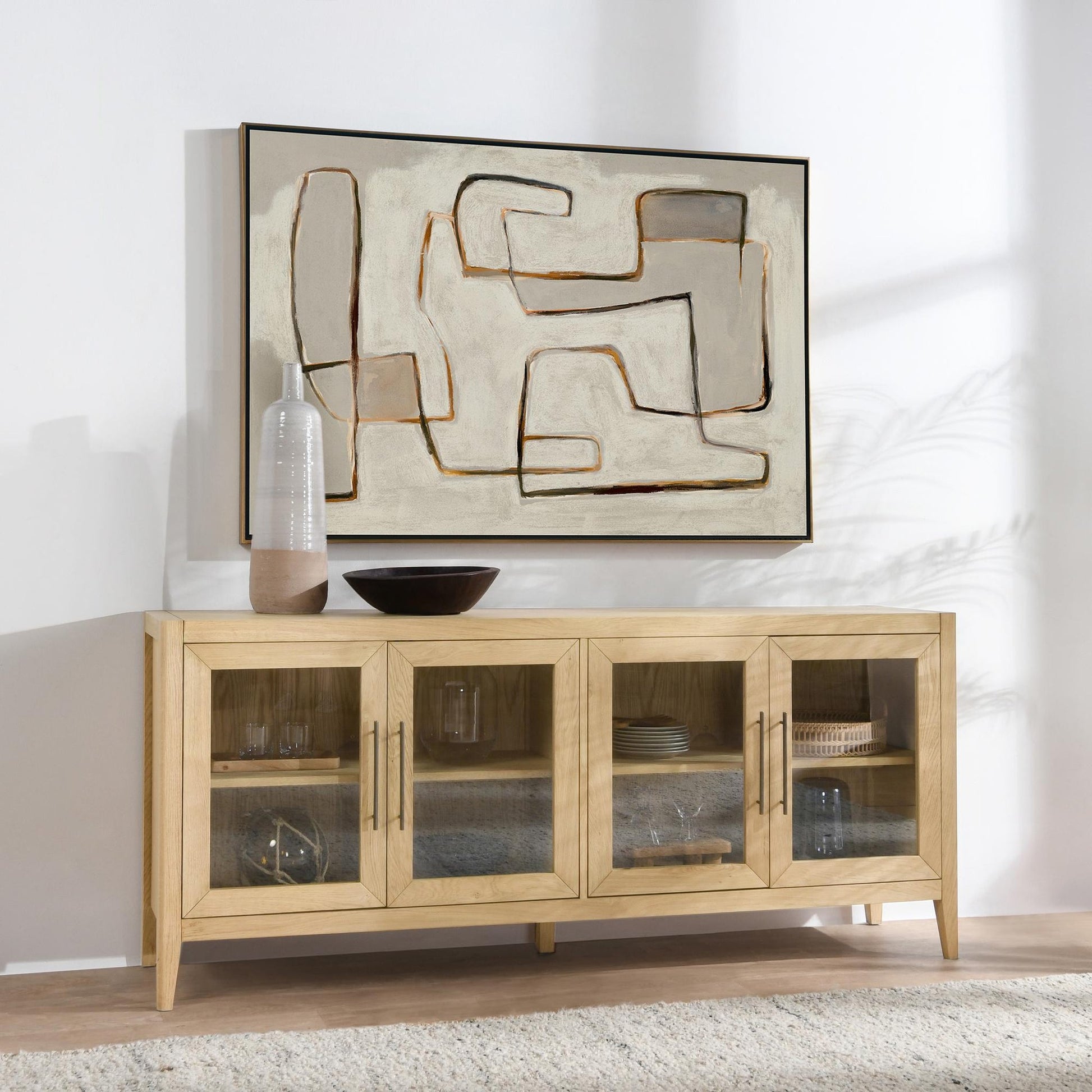True Natural Oak Veneer Buffets & Cabinet Beechgrove Four-Door Buffet Collection