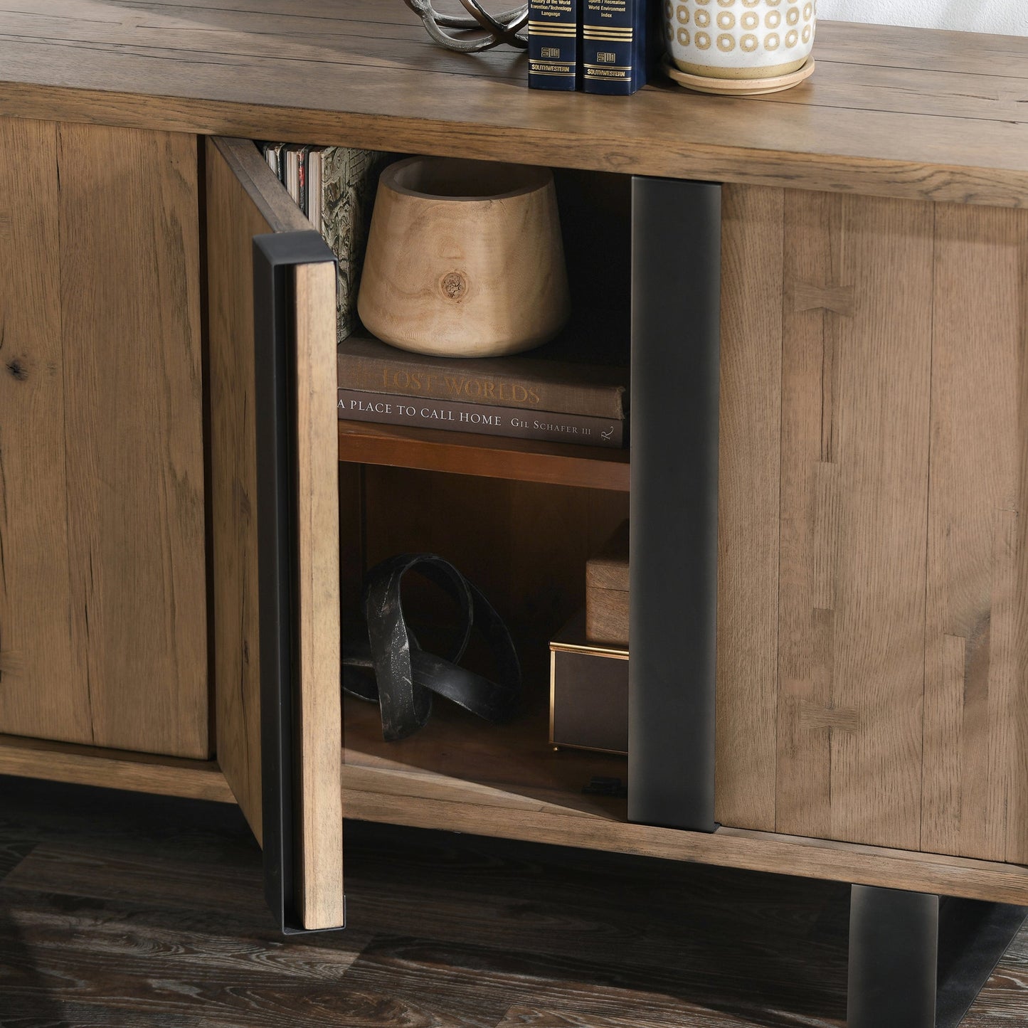 Cafe Brown Reclaimed Oak Buffets & Cabinet Danica Four-Door Buffet Collection