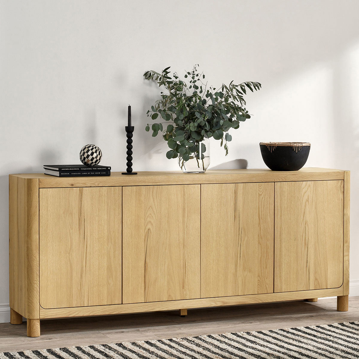True Natural Oak Veneer Buffets & Cabinet Orlando Four-Door Buffet Collection
