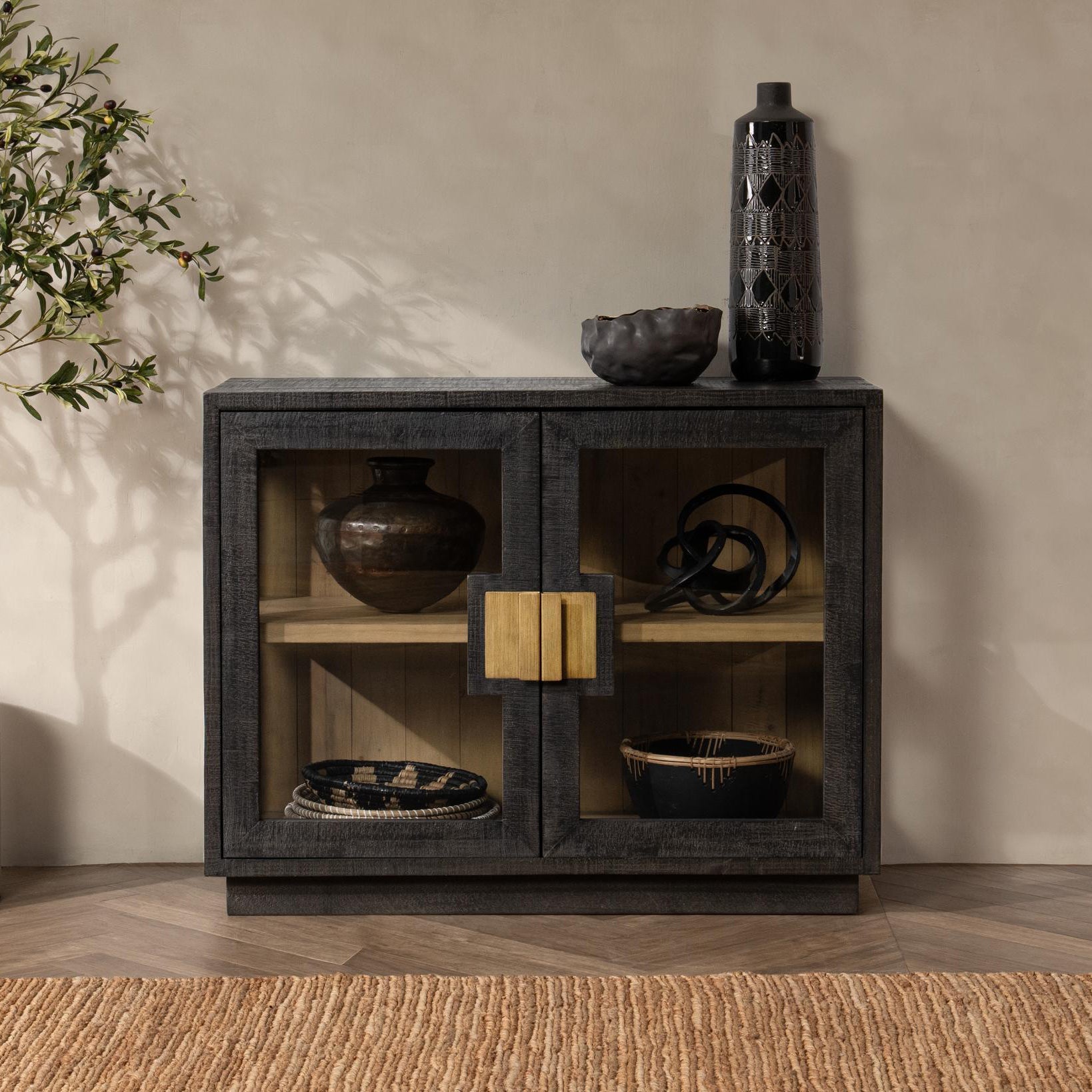 Carbon Black Reclaimed Pine Buffets & Cabinet Larson Two-Door Cabinet Collection