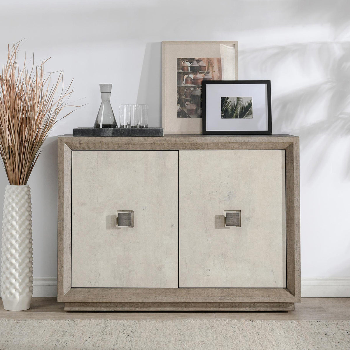 Distressed Gray/Antique White Reclaimed Pine Buffets & Cabinet Denver Two-Door Cabinet Distressed Collection