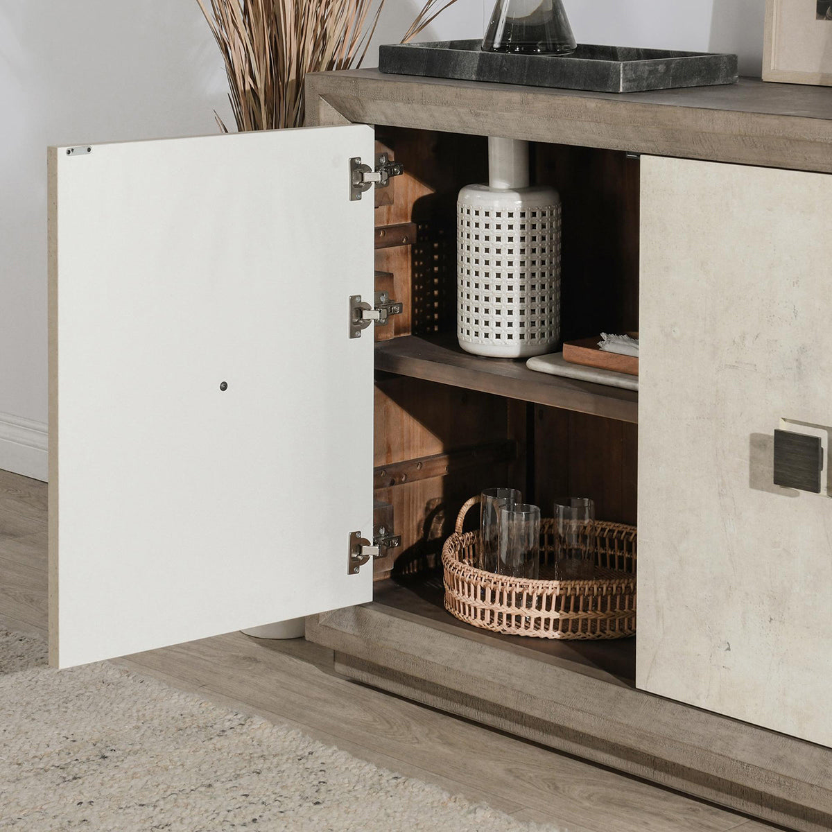 Distressed Gray/Antique White Reclaimed Pine Buffets & Cabinet Denver Two-Door Cabinet Distressed Collection